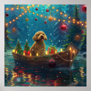 Poster Viagem Festiva de Natal do Goldendoodle