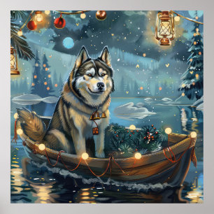 Poster Viagem Festiva de Natal do Malamute do Alasca