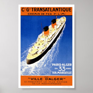 Póster Viagem francês de Transatlantique do navio de