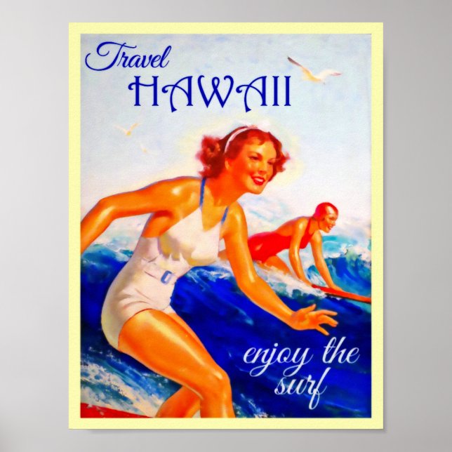 Poster Viagem Hawaii Vintage (Frente)