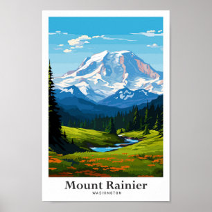 Poster Viagem Illustração do Monte Rainier Washington