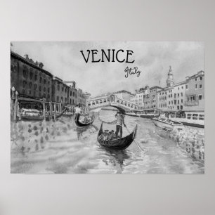 Poster Viagem Itália - souvenir preto e branco de VENICE