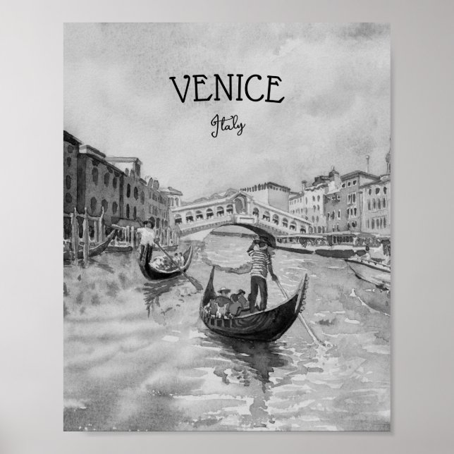 Poster Viagem Itália - souvenir preto e branco de VENICE (Frente)