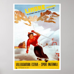 Poster Viagem italiano de Limone Piemonte do esqui do