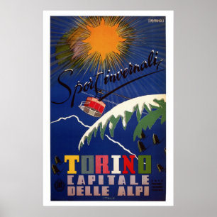 Poster Viagem italiano retro dos esportes de inverno de