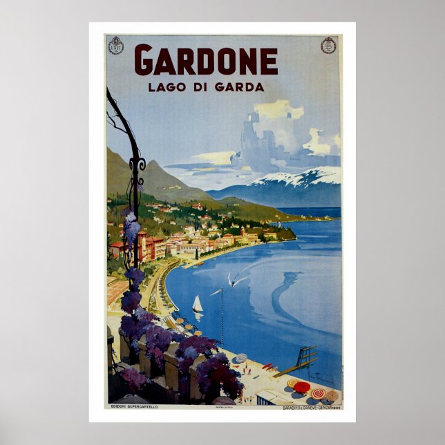 Póster Viagem italiano Vintage Gardone Lake Garda (Frente)