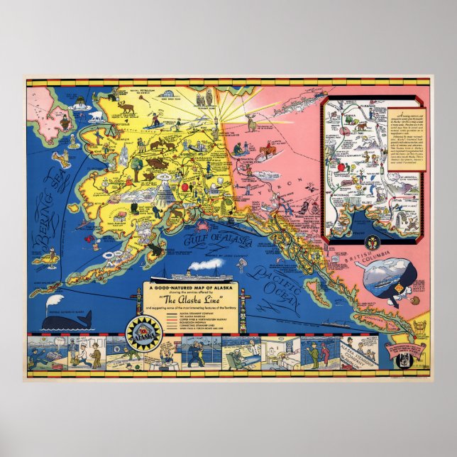 Póster VIAGEM MAP do ALASKA 1934 (Frente)