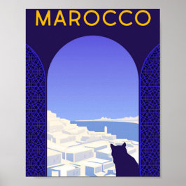 Poster *~* Viagem Marocco Marrocos Cat Window Ledge Blue