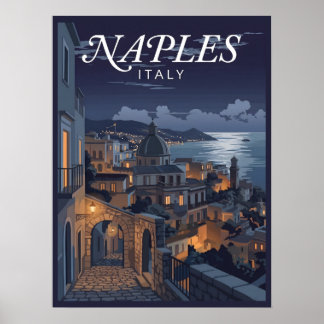 Poster Viagem Noturna ao Vintage Nápoles Itália