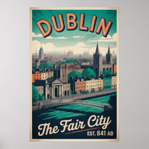 Poster Viagem pela Cidade de Dublin Irlanda Estilo Retrô
