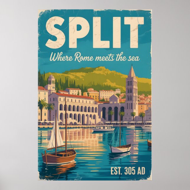 Poster Viagem pela Cidade Retro de Split Croácia (Frente)