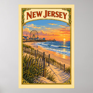 Poster Viagem pela Costa de New Jersey Vintage
