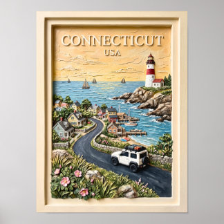 Poster Viagem pela Estrada Antiga com Farol Costeiro de C