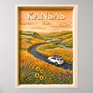 Poster Viagem pela Estrada da Pradaria do Kansas Paisagem