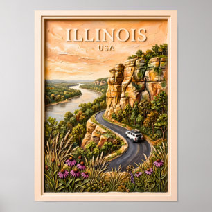 Poster Viagem pelo Illinois - Paisagem de Falésias do Rio