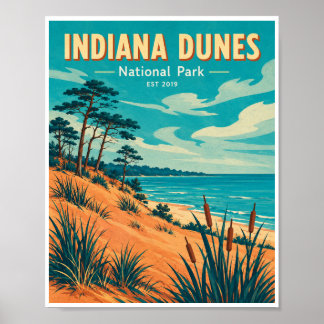 Poster Viagem pelo Parque Nacional Indiana Dunes Vintage