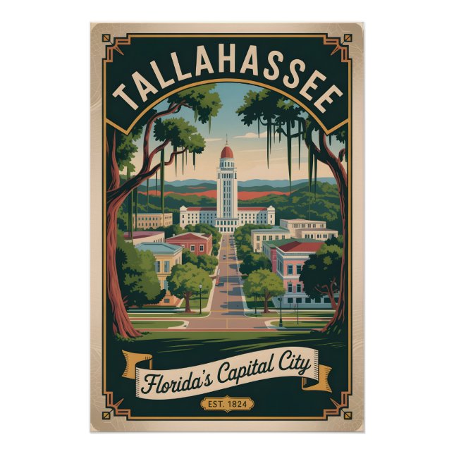 Póster Viagem Retro Alta Tallahassee Flórida (Frente)