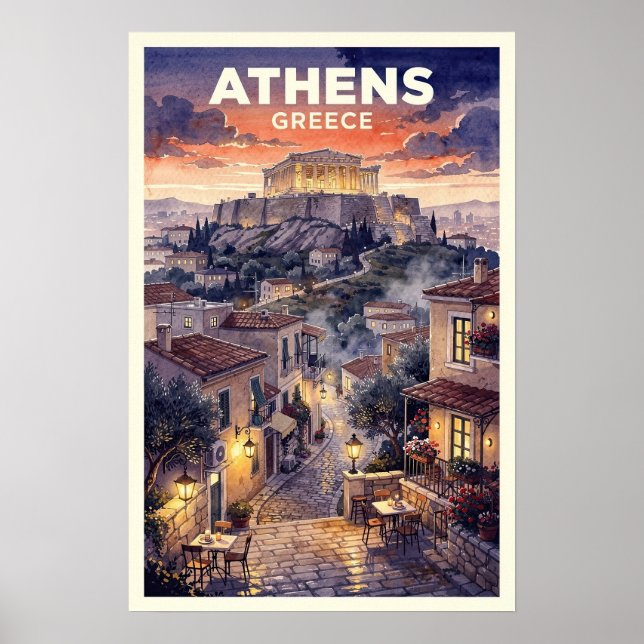 Poster Viagem Retro Atenas Grécia (Frente)