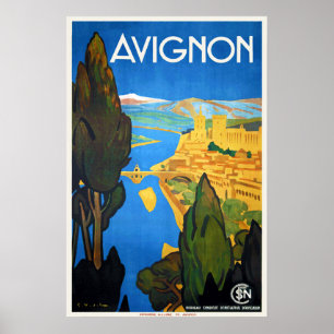 Póster Viagem retro Avignon do francês do art deco do