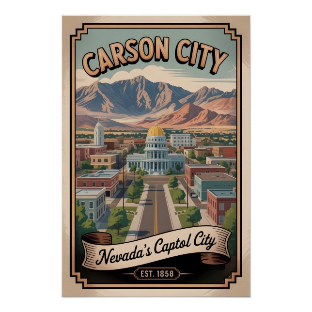 Póster Viagem Retro Carson City Nevada Antiga (Frente)