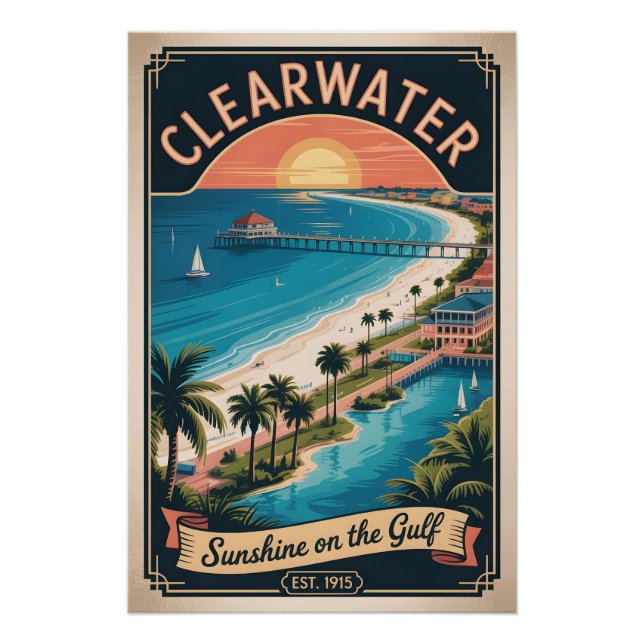 Póster Viagem Retro Clearwater Flórida Vintage (Frente)