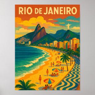 Poster Viagem Retro Copacabana Rio de Janeiro Brasil
