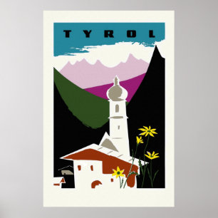 Póster Viagem retro de Tirol Áustria do desenho pastel d