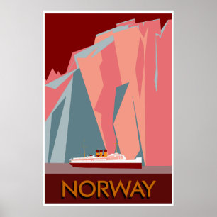 Póster Viagem retro do estilo do vintage dos fiordes de