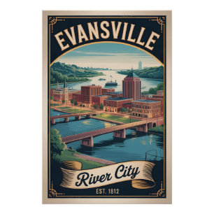 Póster Viagem Retro Evansville Indiana Antiga