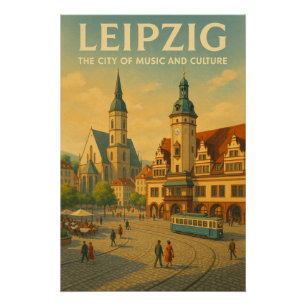 Póster Viagem Retro Leipzig, Alemanha