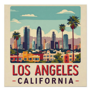 Póster Viagem Retro Los Angeles Califórnia