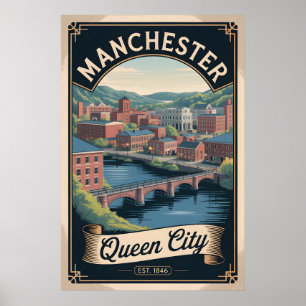 Poster Viagem Retro Manchester New Hampshire Vintage