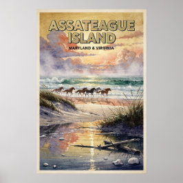 Poster Viagem Retro para a Ilha de Assateague
