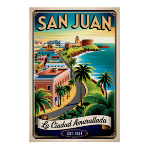 Póster Viagem Retro San Juan Porto Rico Vintage