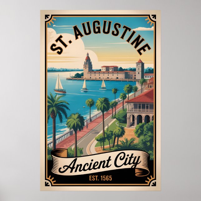 Poster Viagem Retro St. Augustine Flórida Vintage (Frente)