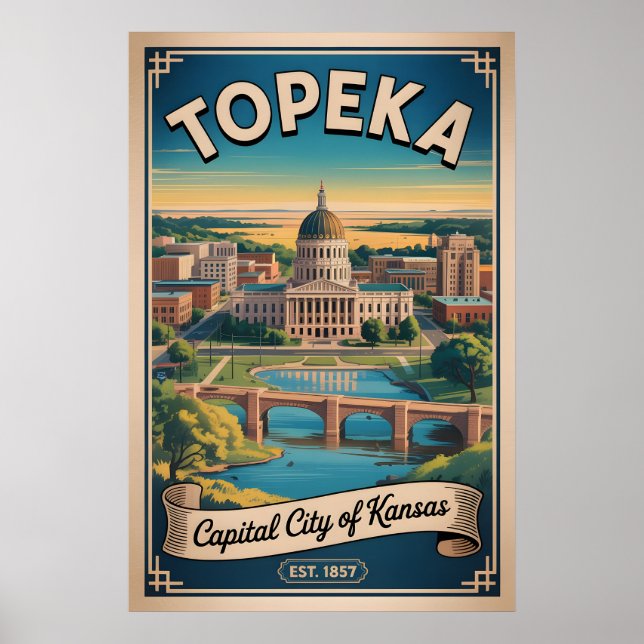 Poster Viagem Retro Topeka Kansas Vintage (Frente)