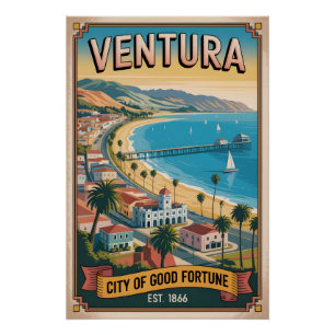 Póster Viagem Retro Ventura Califórnia Vintage