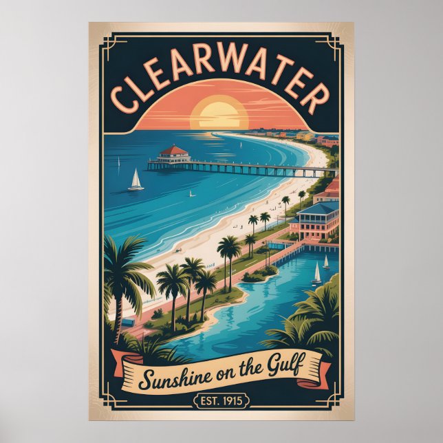 Poster Viagem Retro Vintage Clearwater Flórida (Frente)