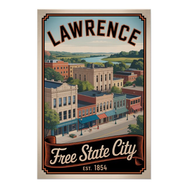 Póster Viagem Retro Vintage Lawrence Kansas (Frente)