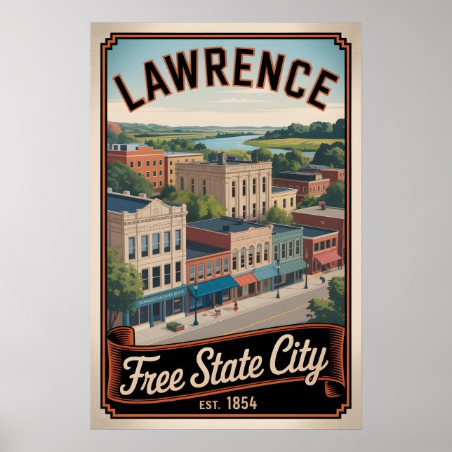 Poster Viagem Retro Vintage Lawrence Kansas (Frente)