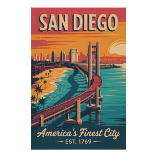 Póster Viagem Retro Vintage San Diego Califórnia
