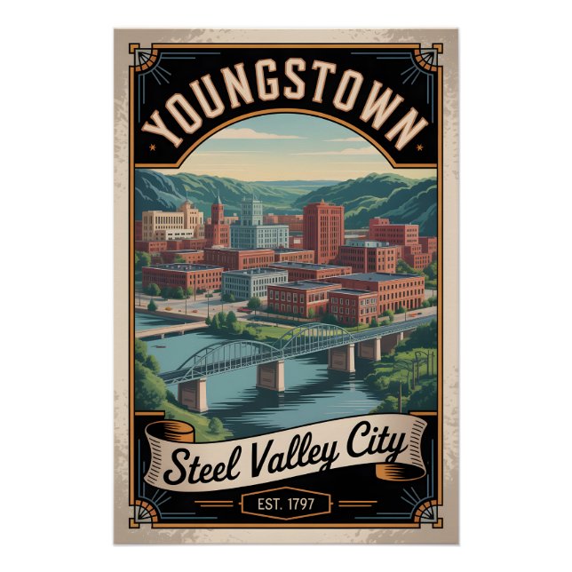 Póster Viagem Retro Youngstown Ohio (Frente)