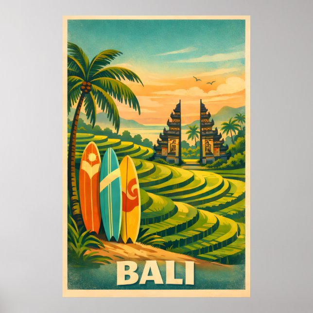 Poster Viagem Tropical Retro Bali (Frente)