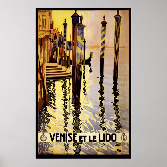 Poster Viagem Veneza Gondola Vintage Lido Venezia (Frente)