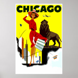 Póster Viagem ventoso de Chicago da cidade da linha aére