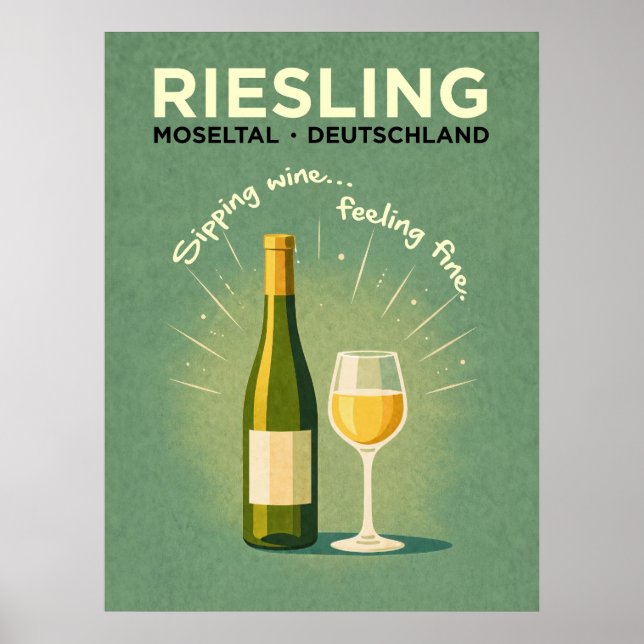 Poster Viagem Verde Vintage Riesling (Frente)