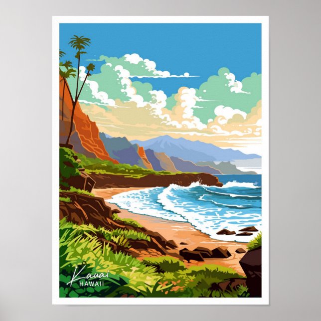 Poster Viagem Vintage Kauai Hawaii (Frente)