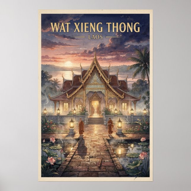 Poster Viagem Vintage Wat Xieng Thong Laos (Frente)