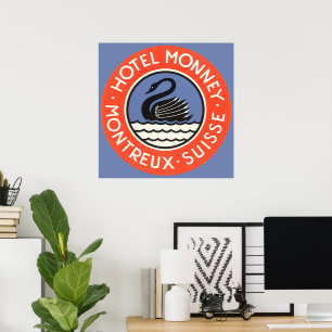 Póster Viagens Antigas, Hotel Swan Bird Monney Suíça