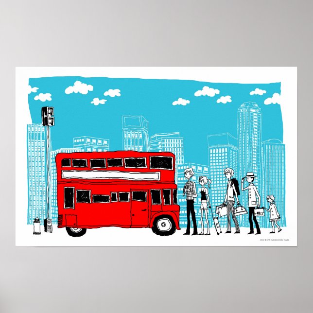 Póster Viagens ao trabalho esperando no ponto de ônibus (Frente)